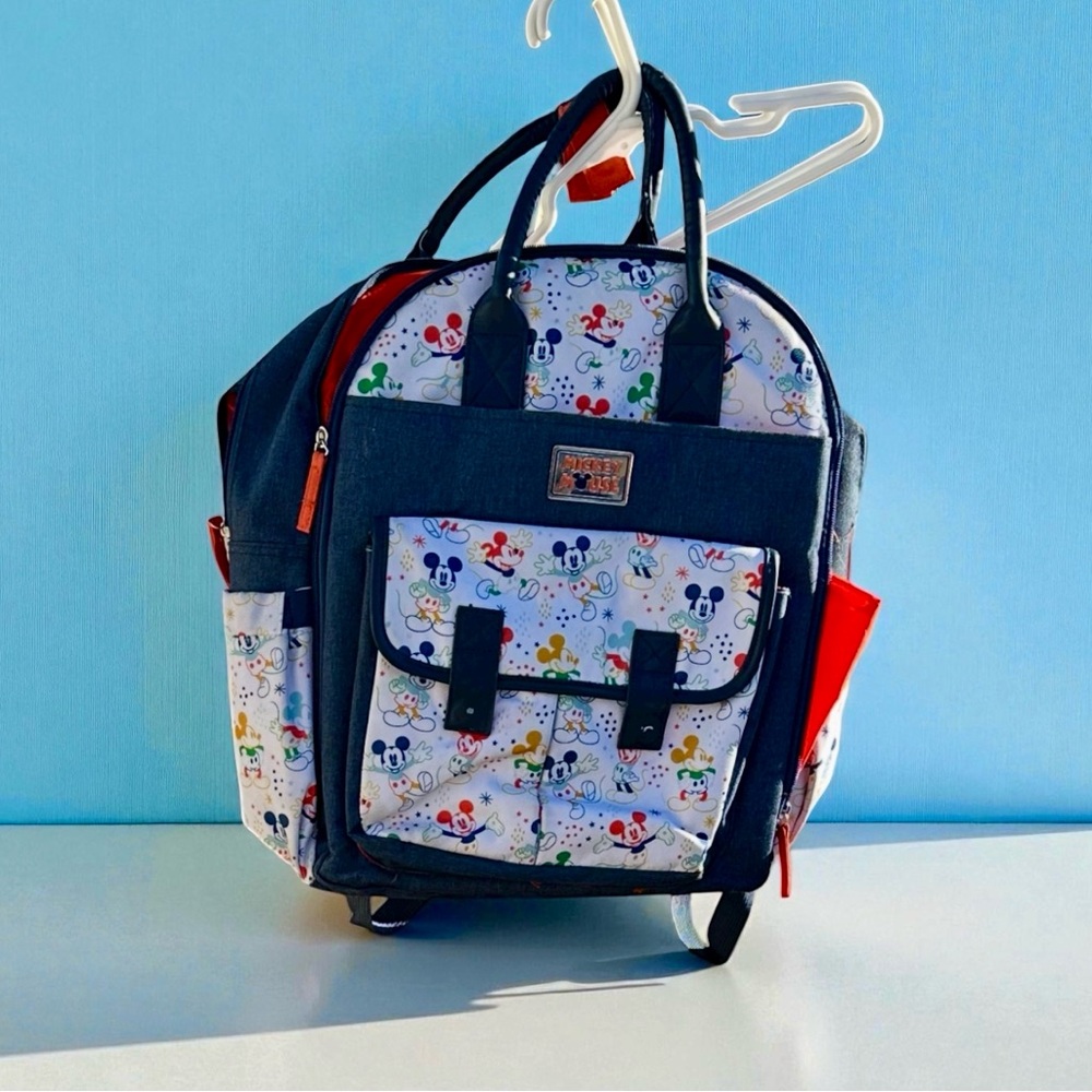 Disney Multicolor Mickey Pattern Backpack with Navy and Red Accents